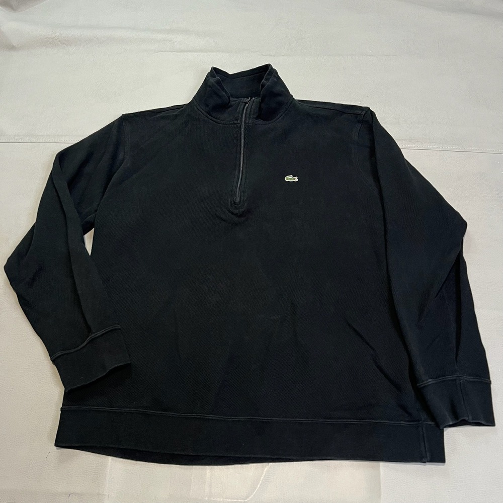 Lacoste Men Black Quarter 1/4‎ Zip Pullover Crocodile Sweatshirt Sweater-8/2XL-